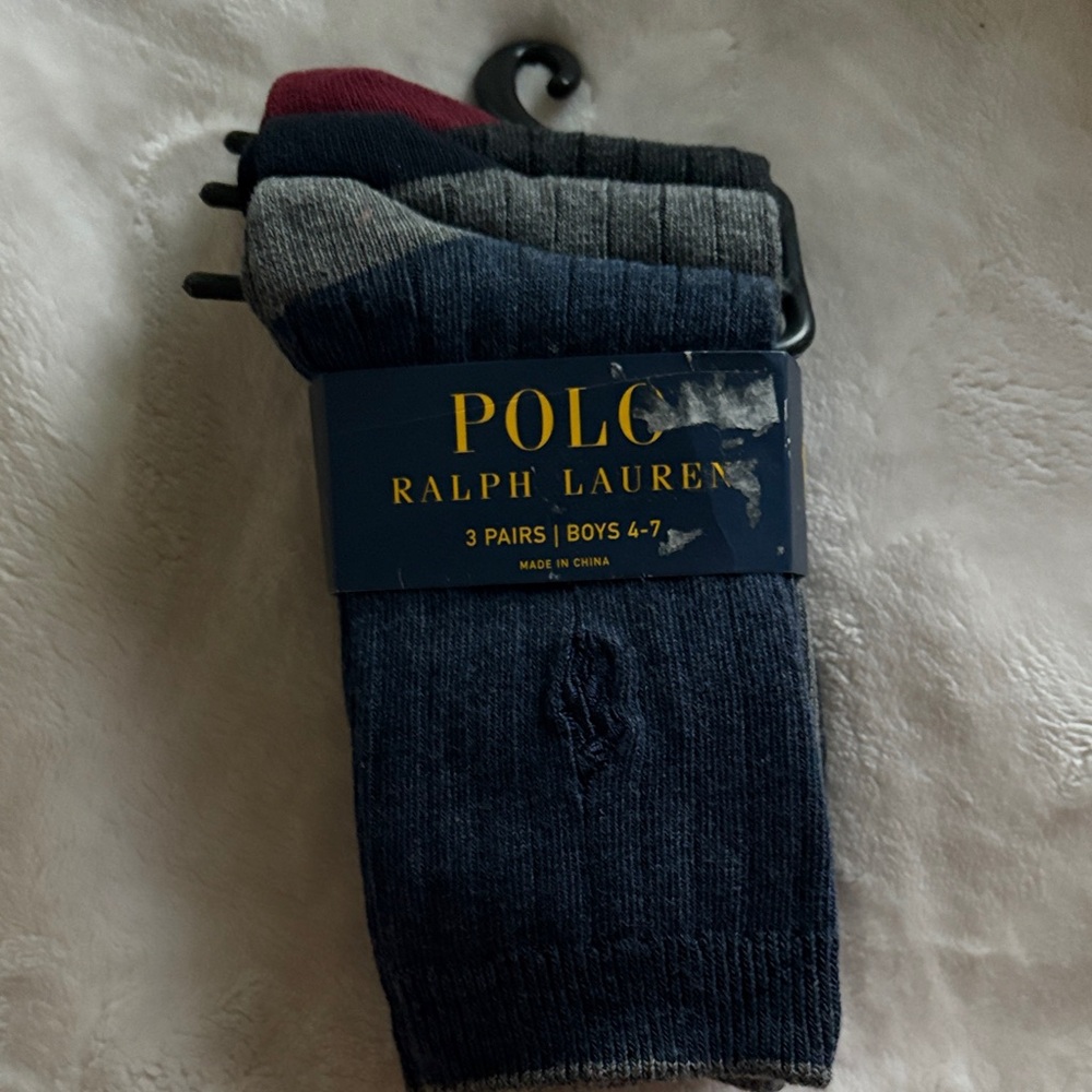 NWT! 3-pack Polo by Ralph Lauren Boys' Socks - Navy, Light Gray, Dark Grey